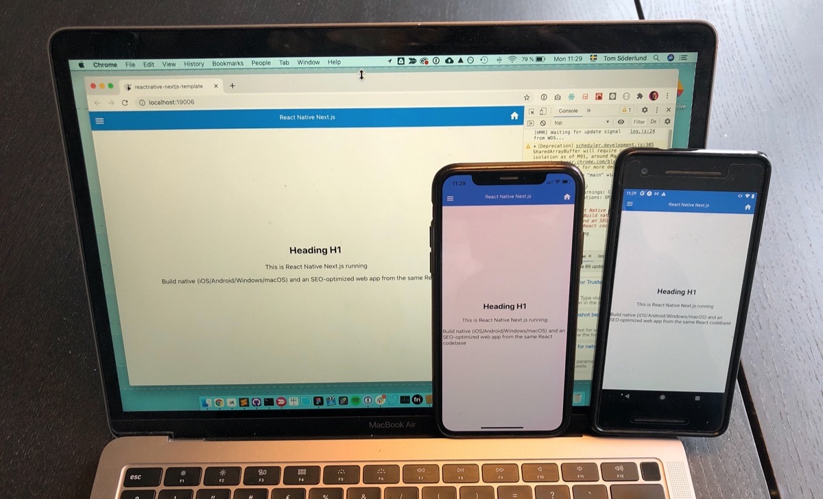 reactnative-nextjs-template demo on phone