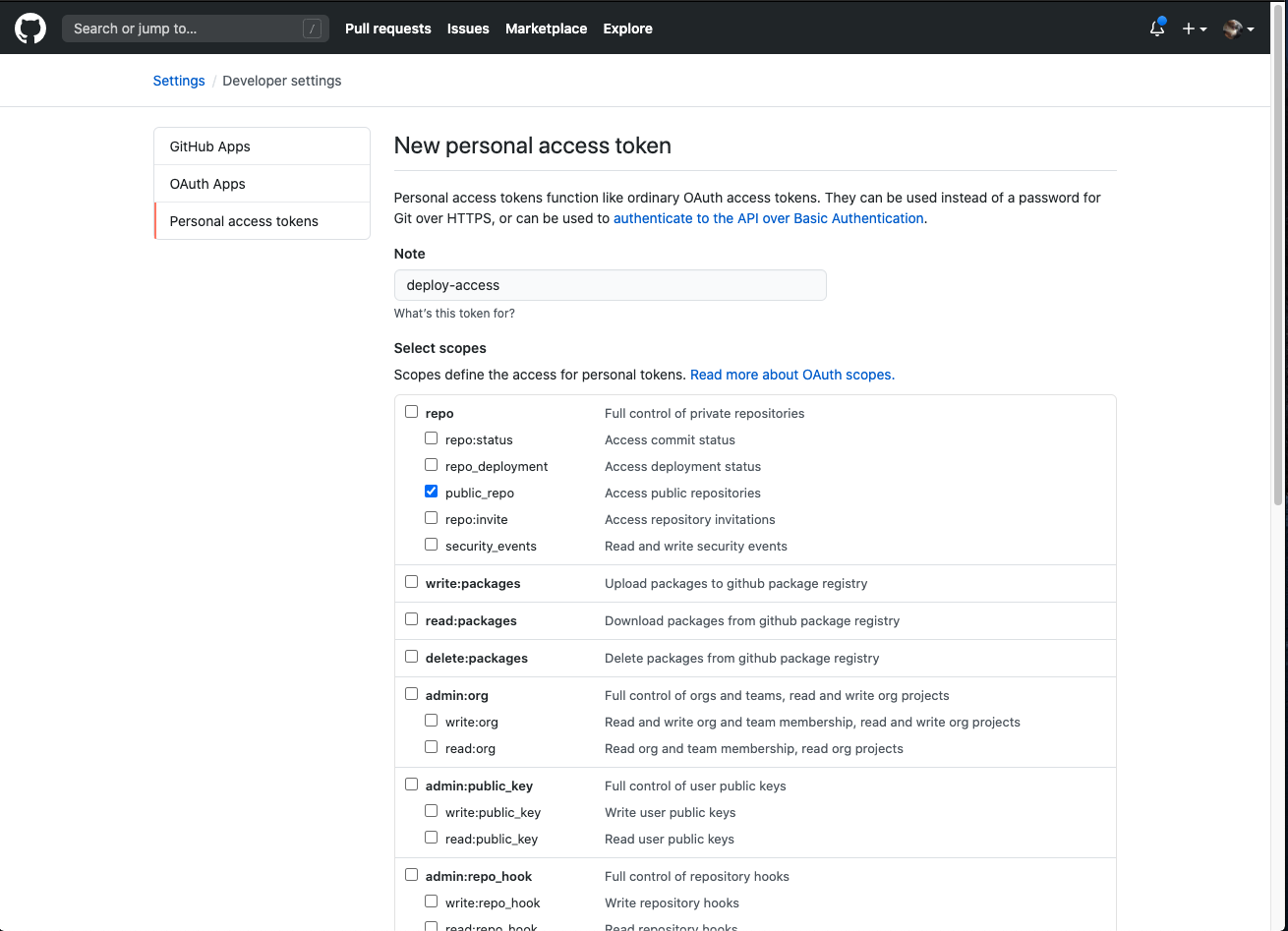 create personl access token