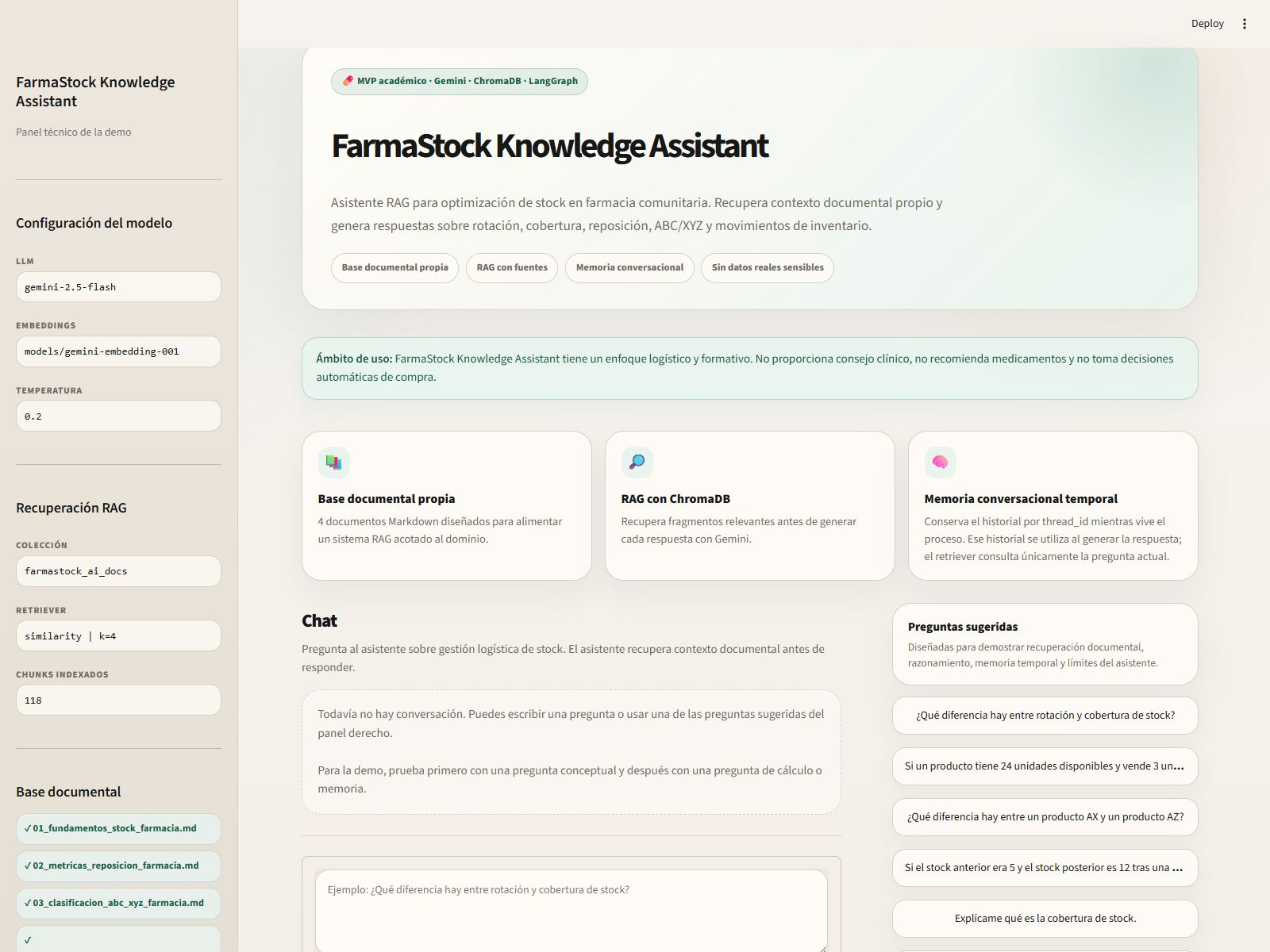 FarmaStock Knowledge Assistant Streamlit interface
