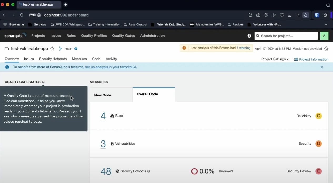 SonarQube Results Below Example