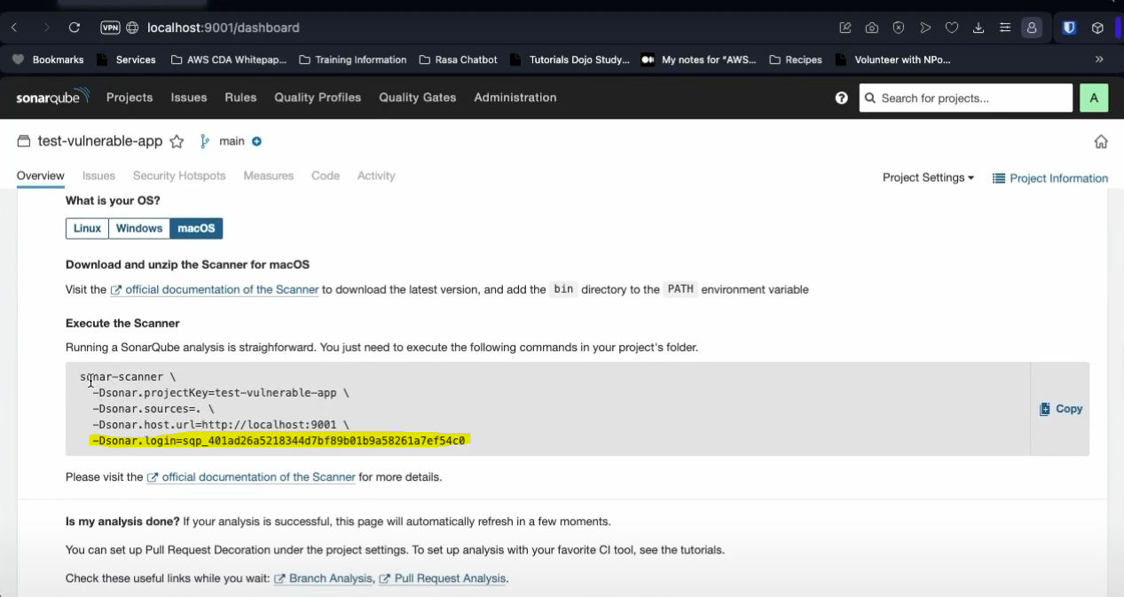 Token Example for Sonar Scanner