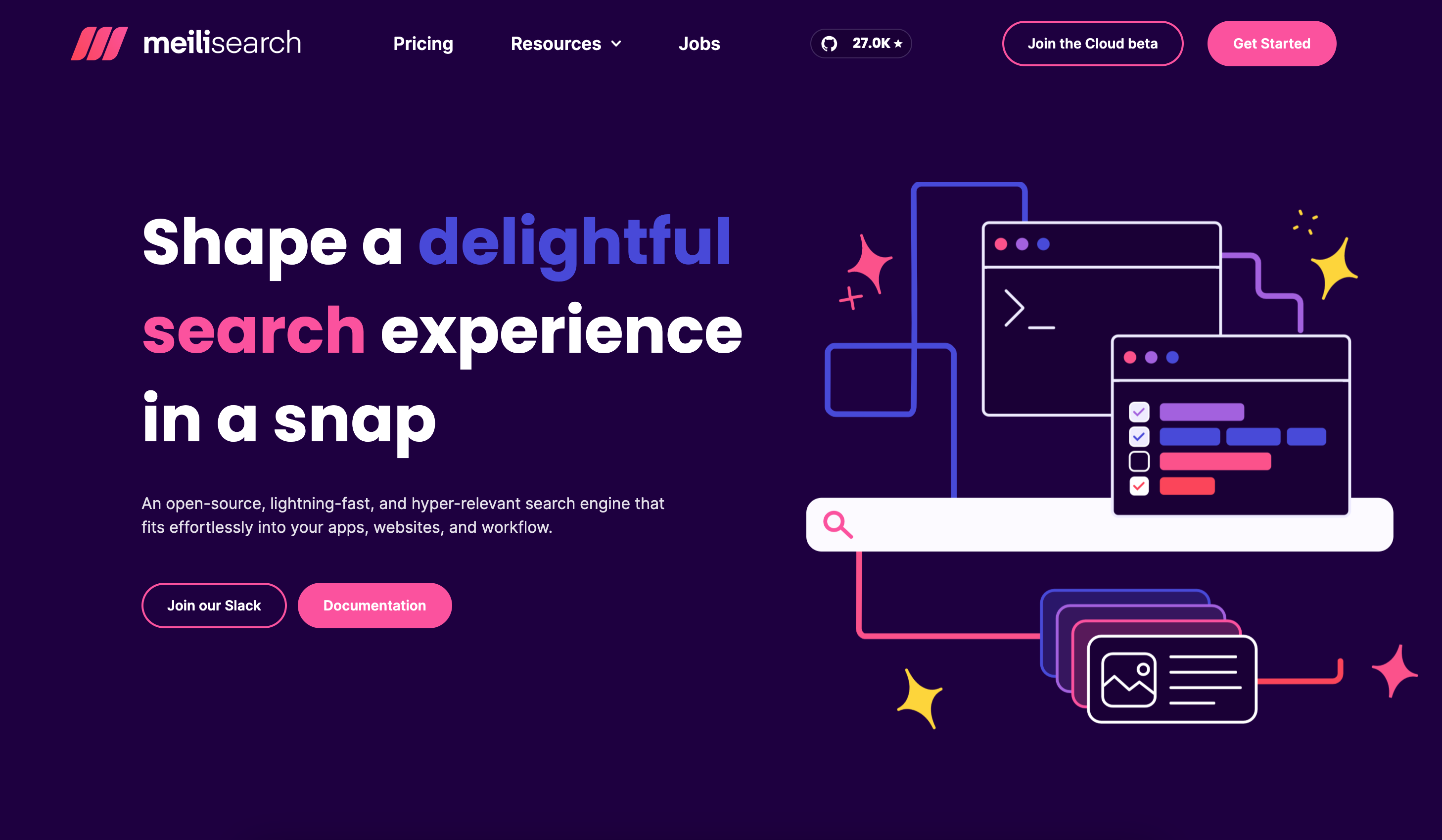 Meilisearch's landing page