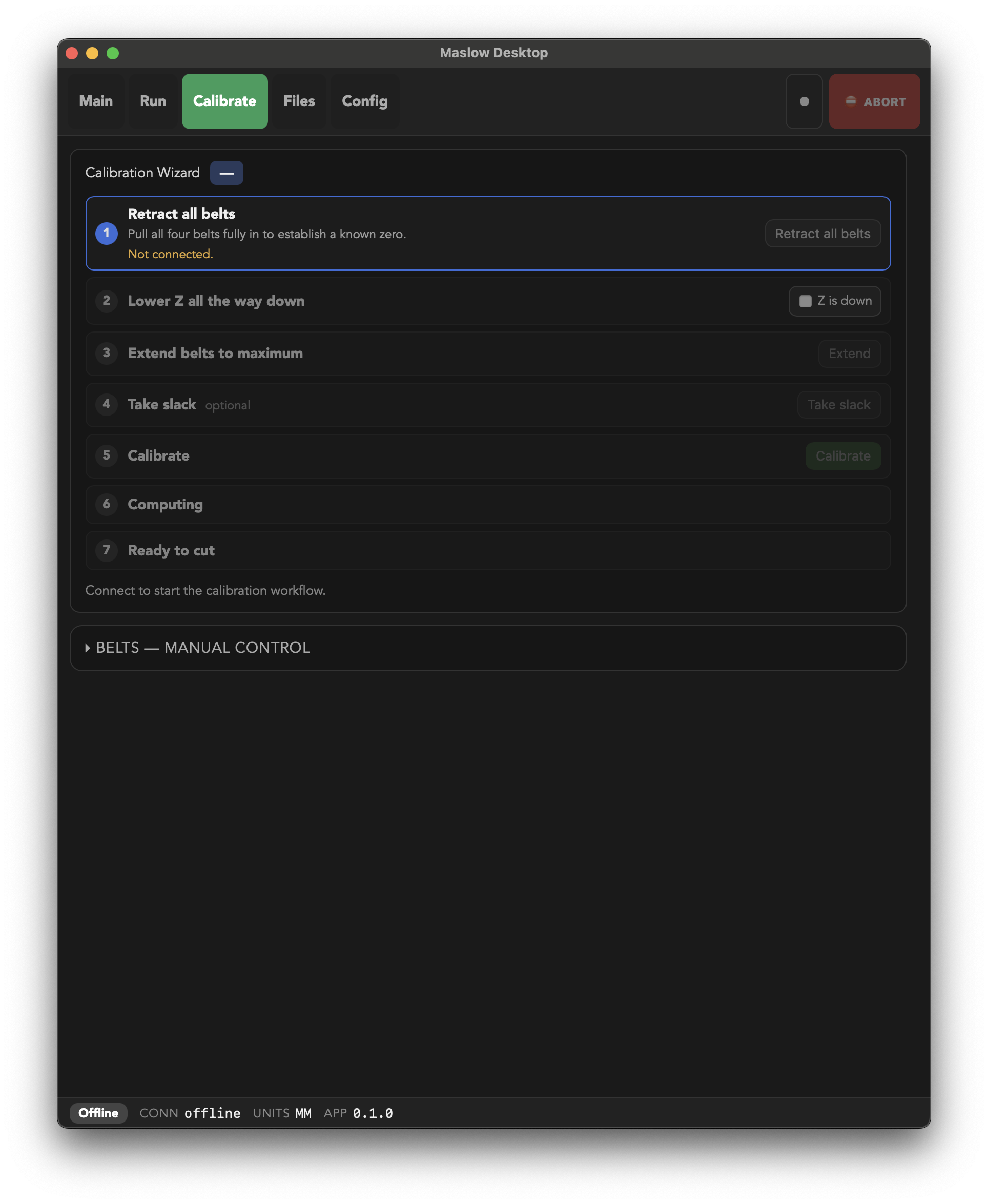 Calibrate tab