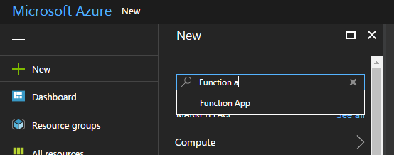 create function app by searching