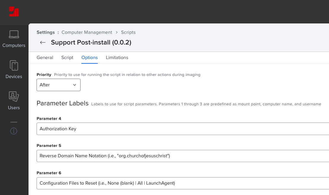 Jamf Pro Script Parameter Labels