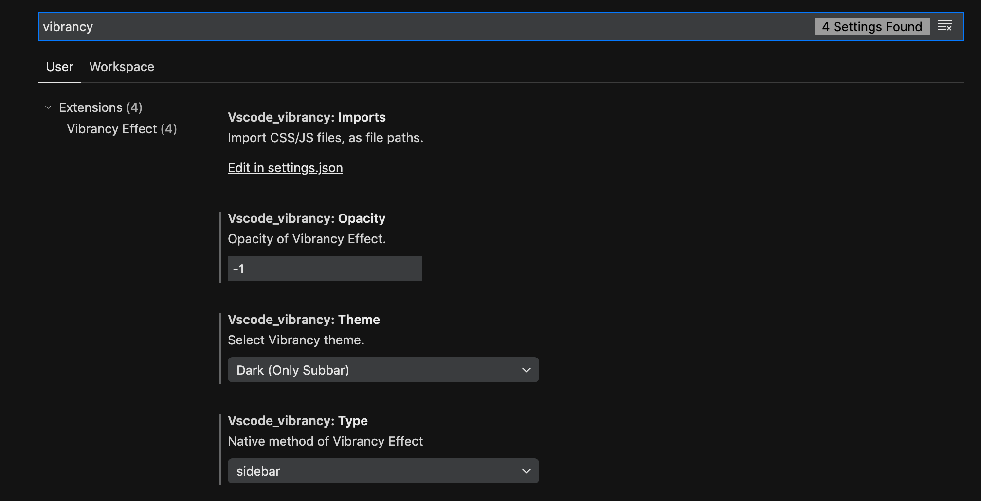 Vibrancy settings