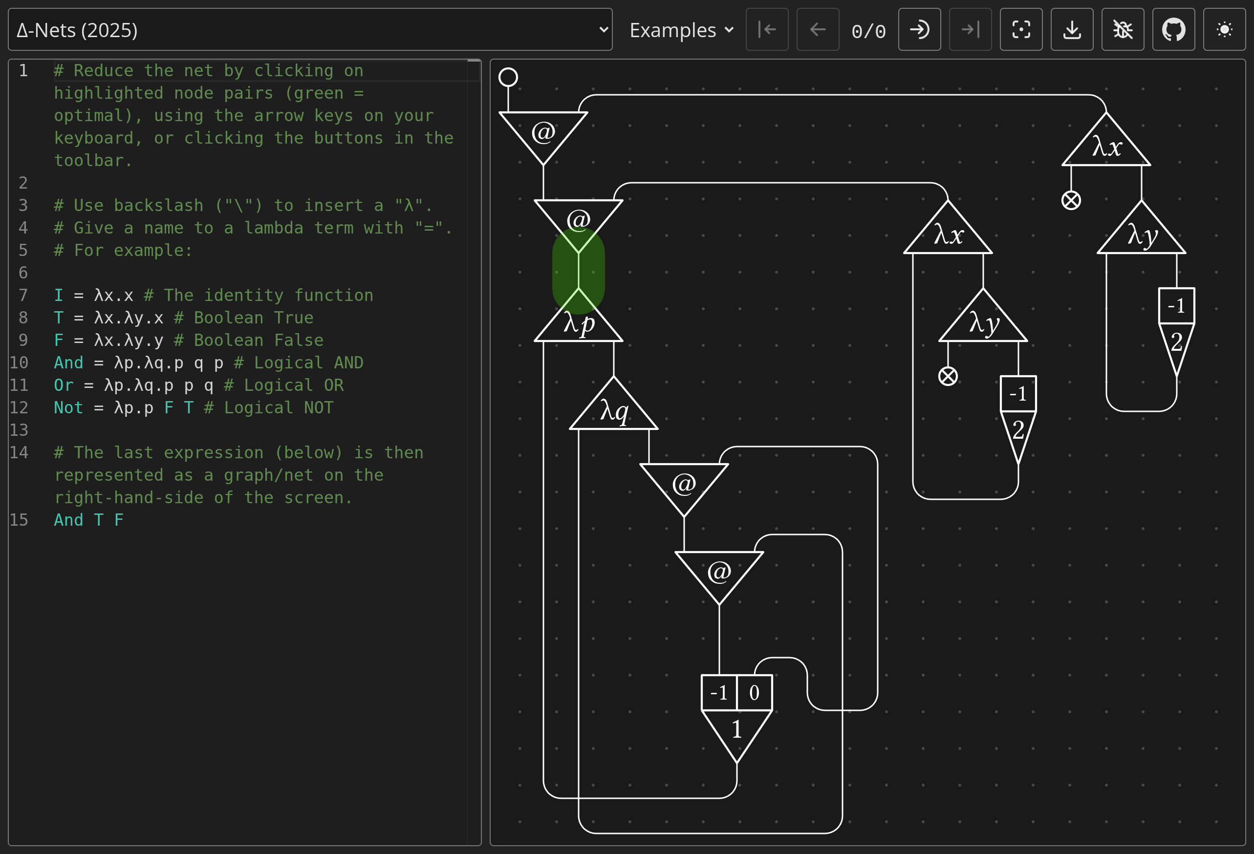 Screenshot of ∆-Nets Demo