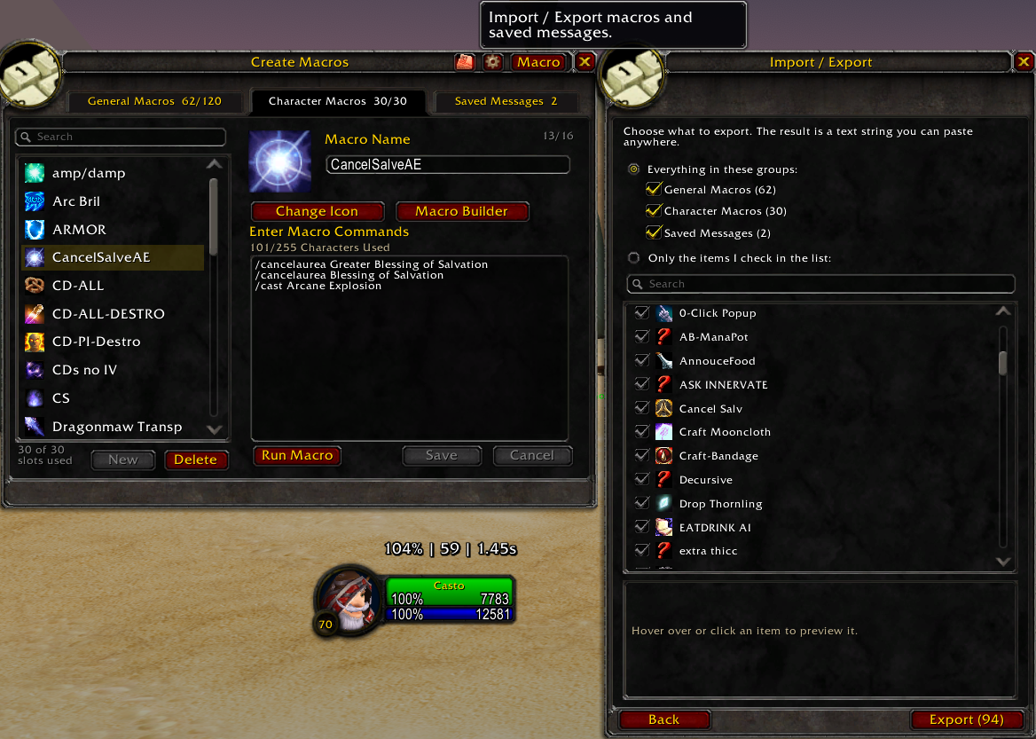 Import / Export wizard choosing what to export