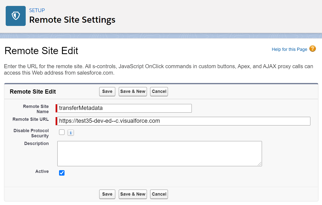 Remote Site Setting