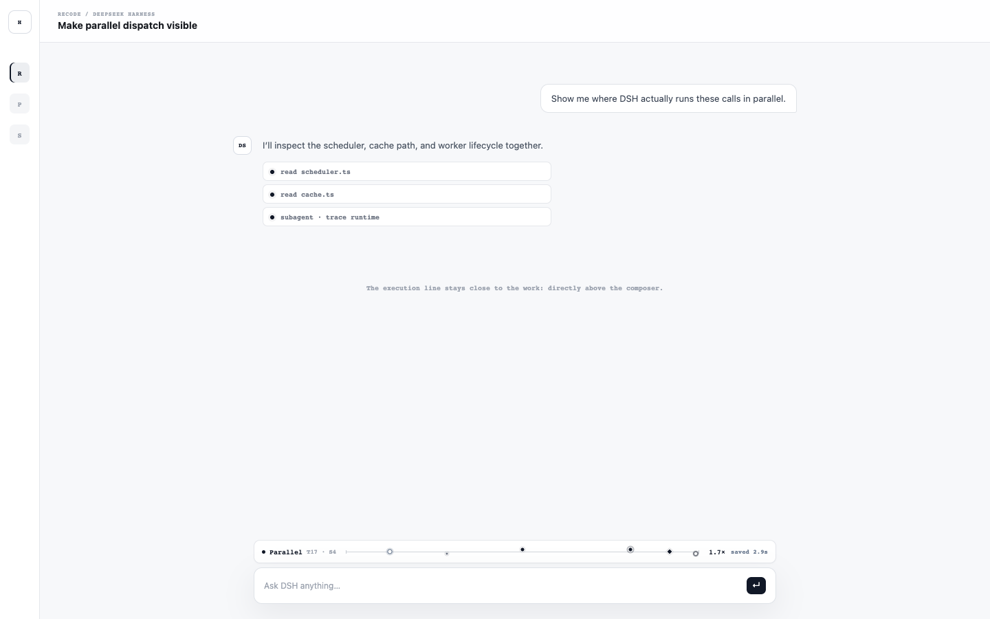 Live parallel execution line in DeepSeek Harness Web