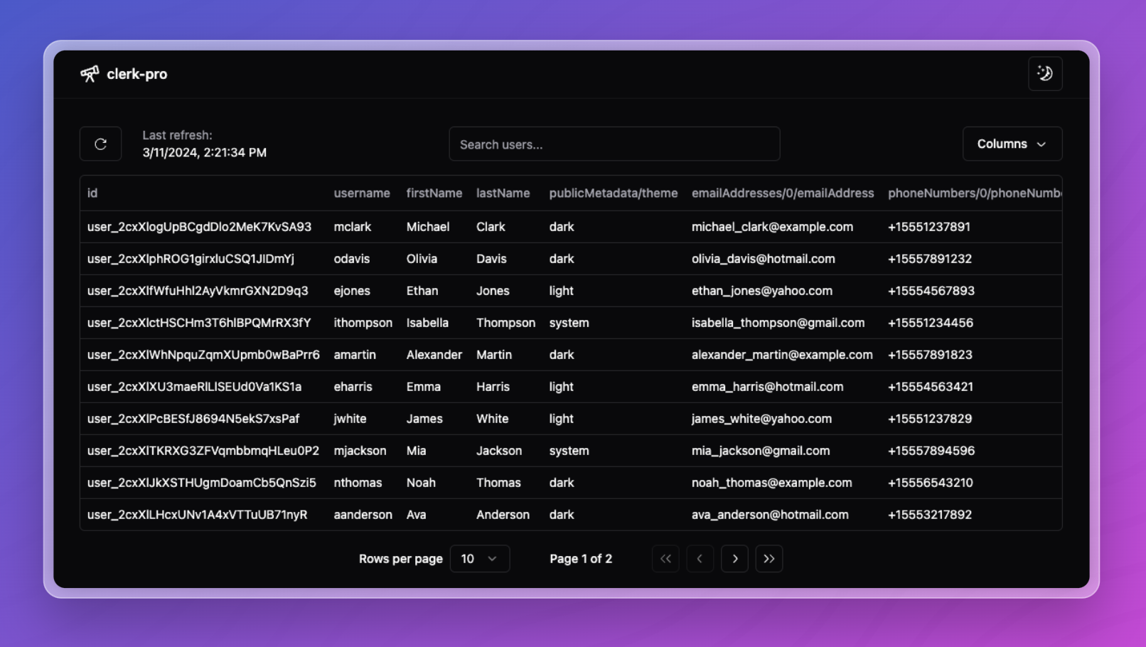 clerk-pro dashboard