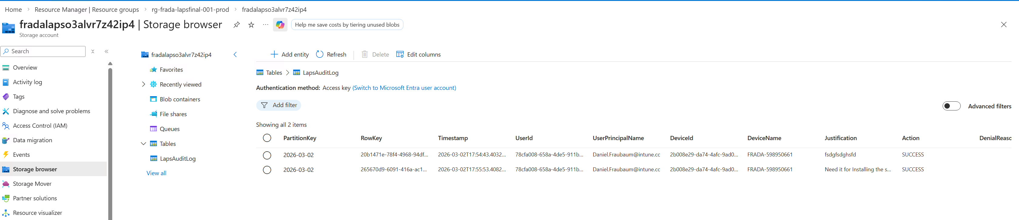 Audit log in Azure Portal