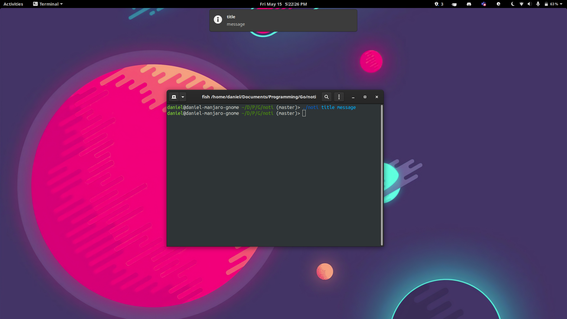 A screenshot of noti on the GNOME desktop