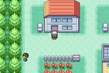 Jev walking from the Player's House through Pallet Town to Viridian City