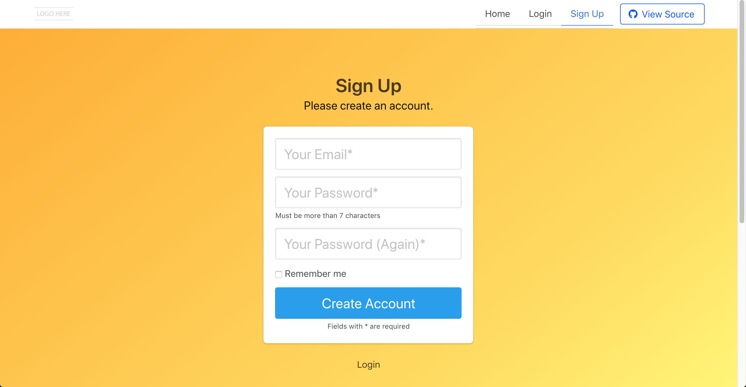 sign up page