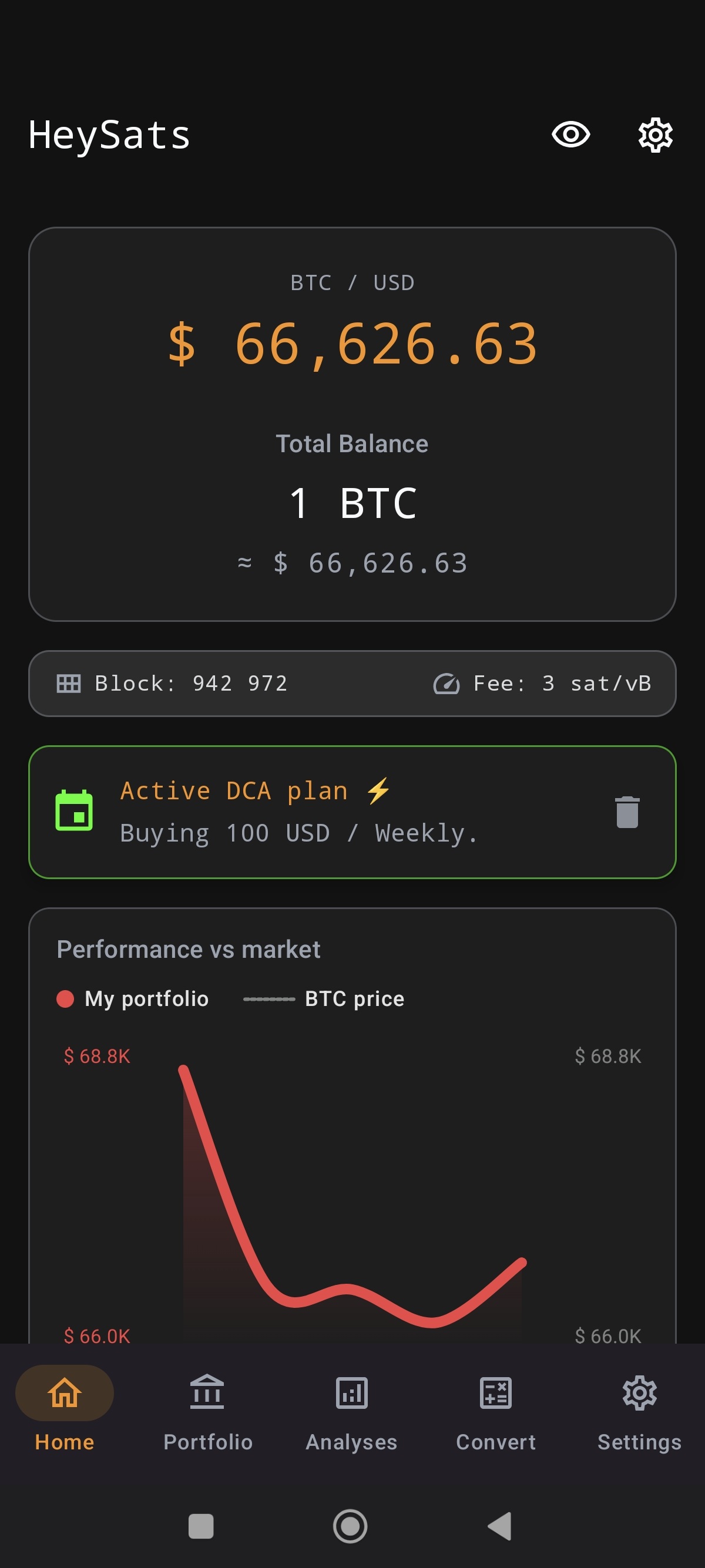 HeySats Portfólio Screen
