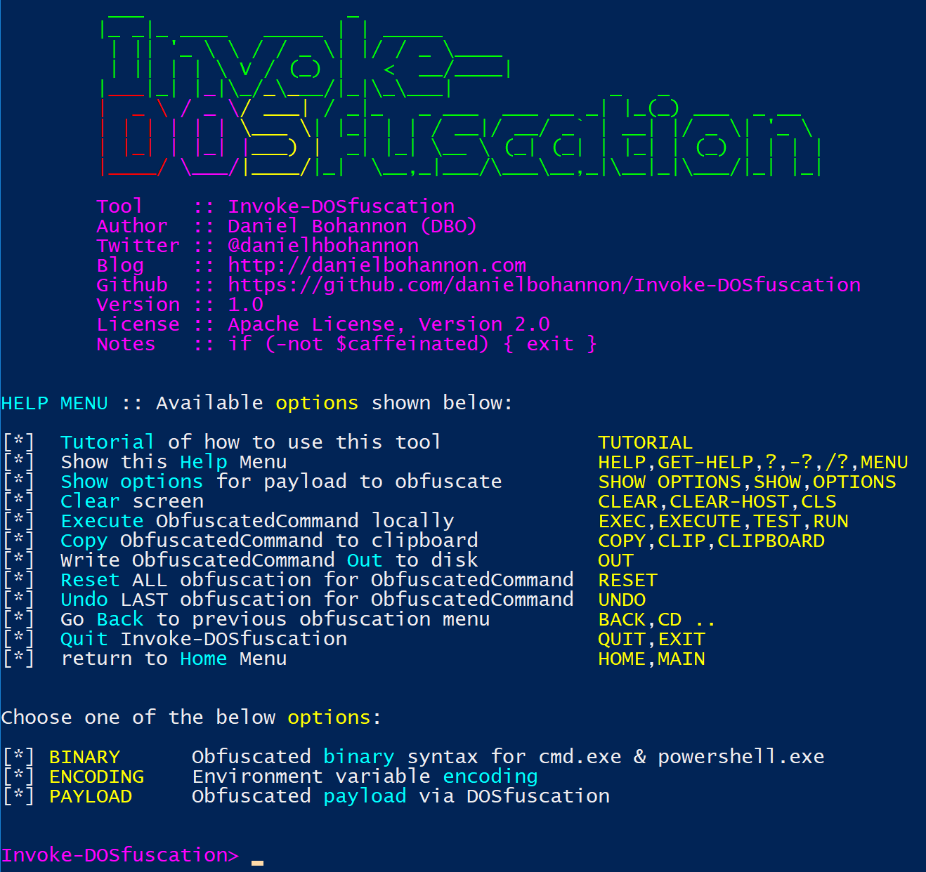 Invoke-DOSfuscation स्क्रीनशॉट