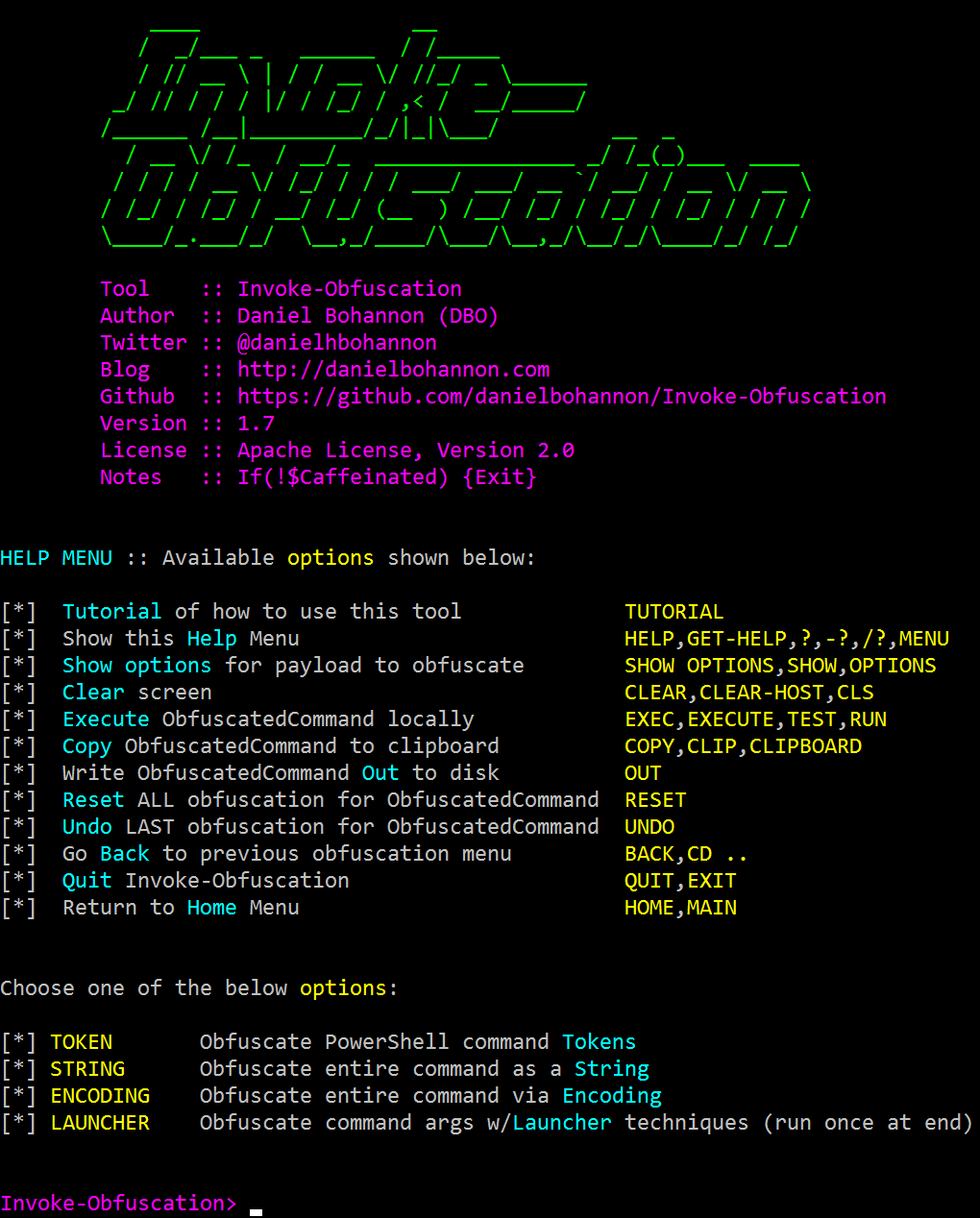 Captura de pantalla de Invoke-Obfuscation