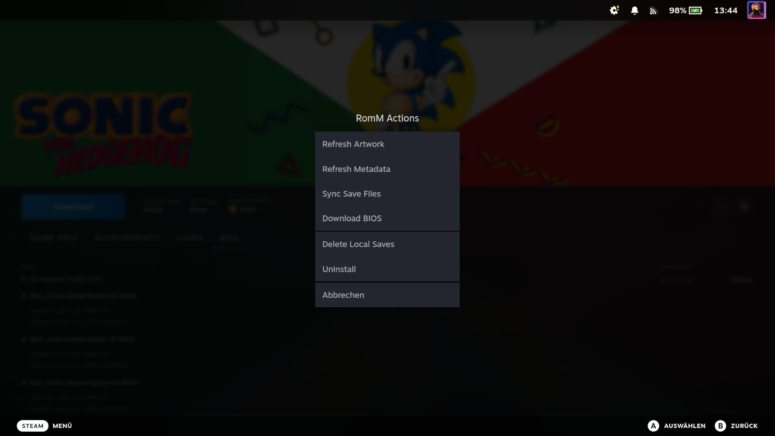 Actions menu