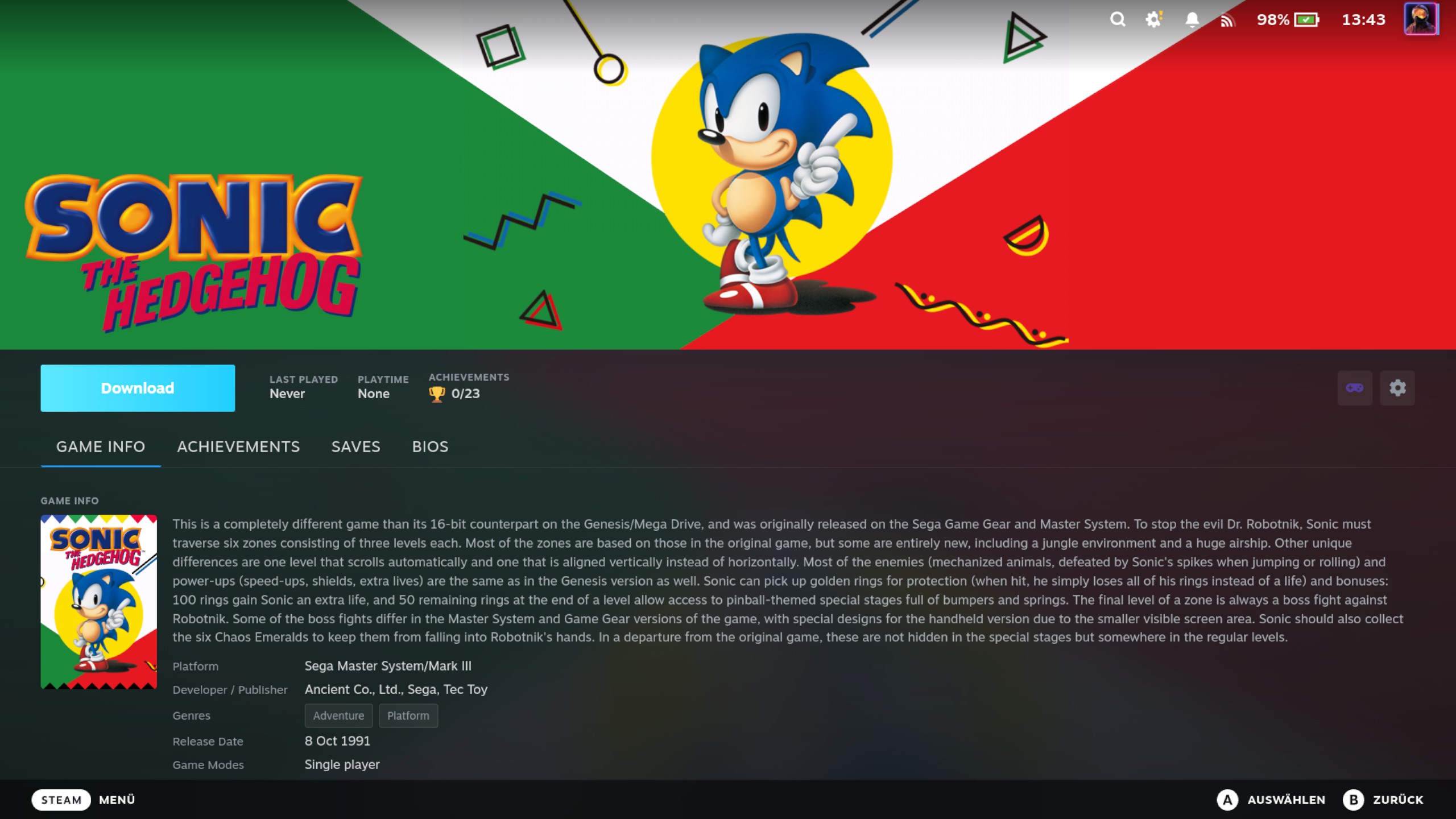 Game detail page