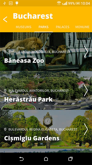 Tour Guide App Categories Screen