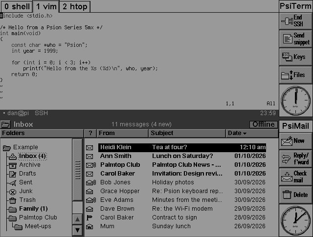PsiTerm, PsiMail and PsiWeb on a Psion Series 5mx