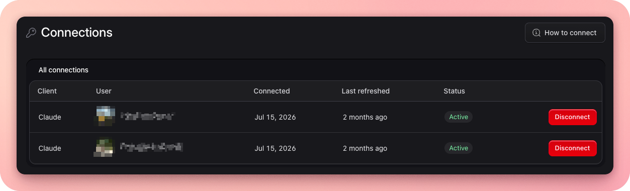 Tools → MCP → Connections in the Control Panel