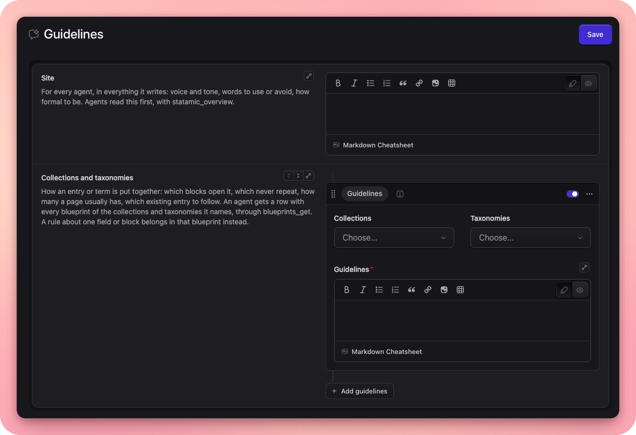 Tools → MCP → Guidelines in the Control Panel