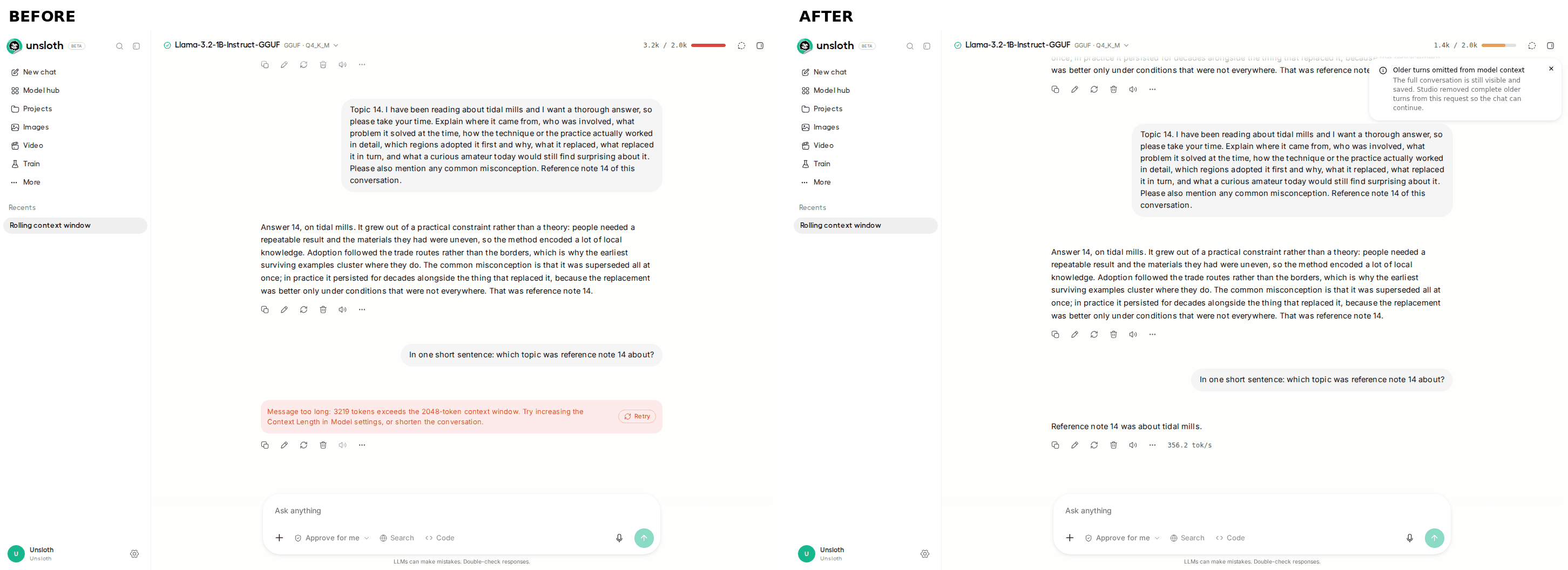 rolling context before/after