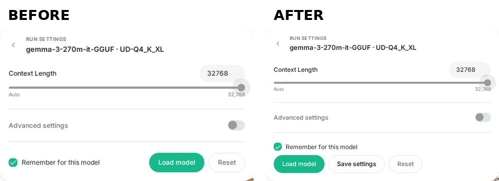 Run settings footer before and after
