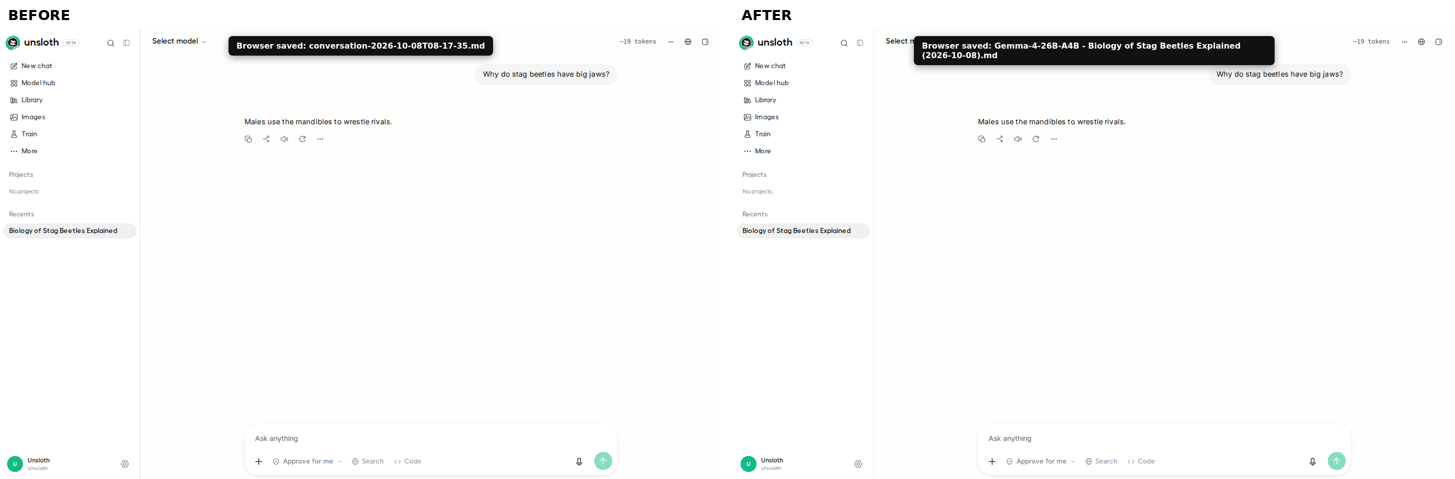 Chat export file name, before and
after