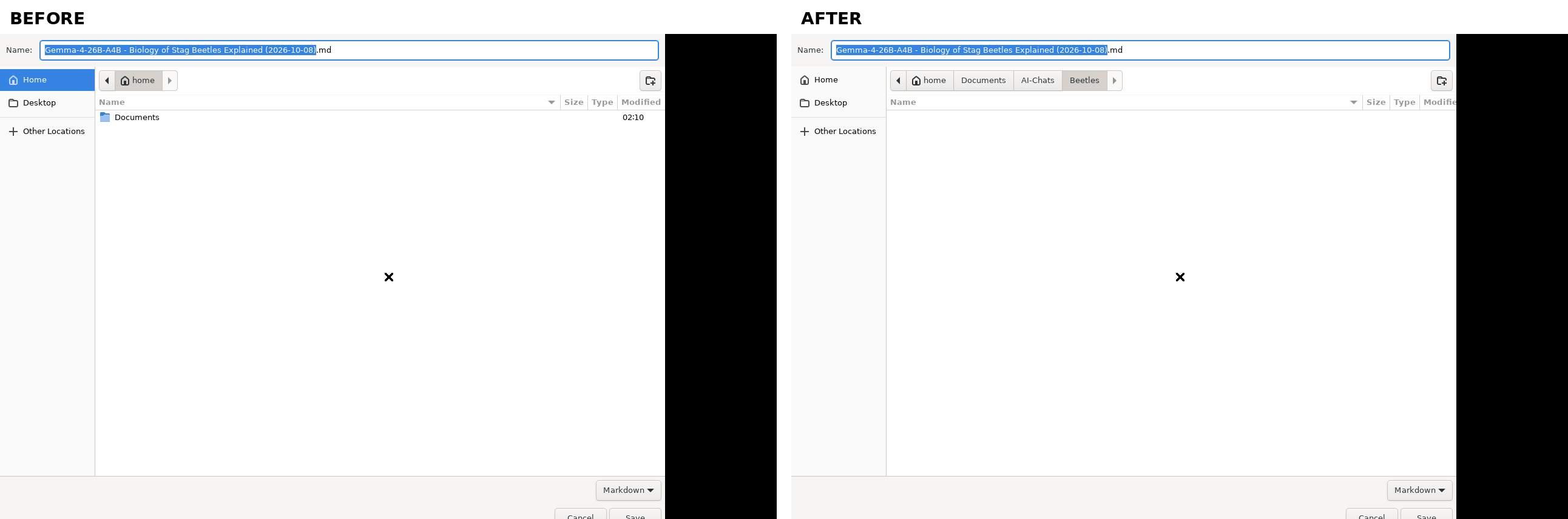 Second Linux save dialog in one session, before and
after