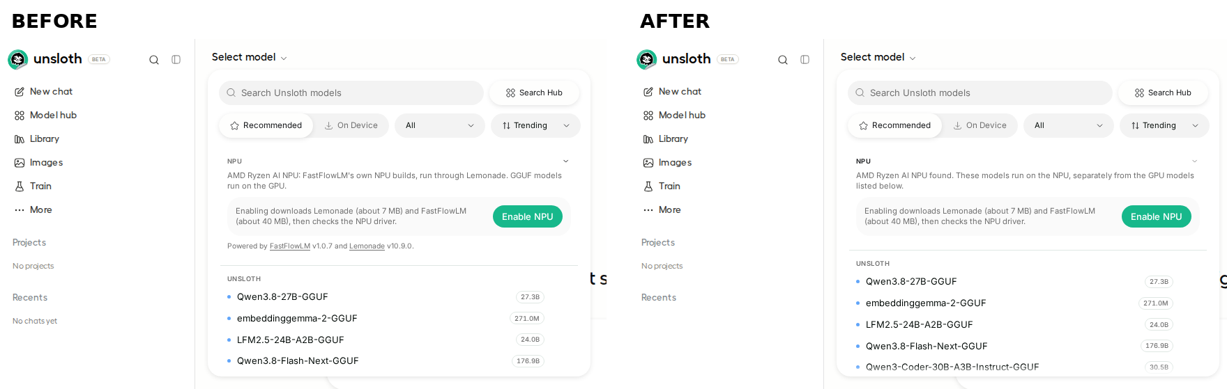 NPU setup notice, before vs after