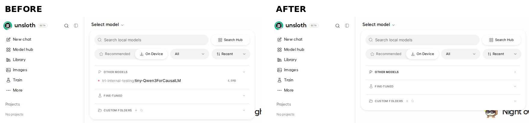 Section label click, before vs after