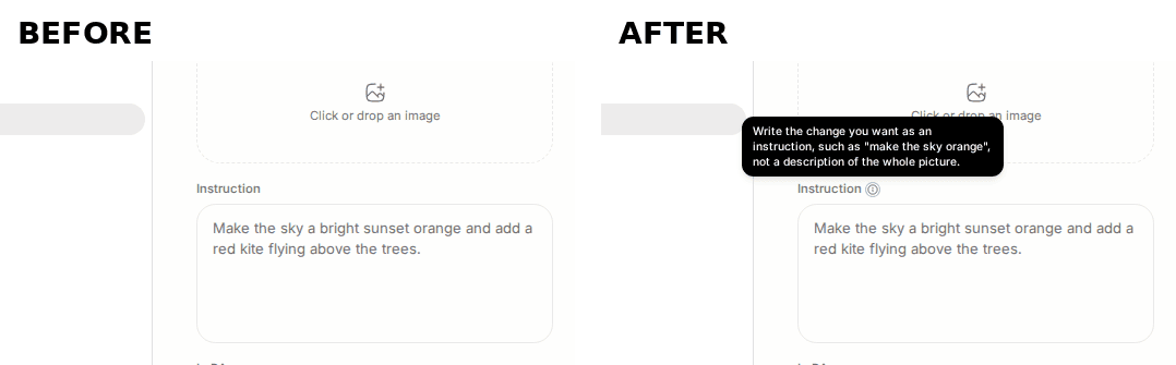 Instruction field hint before and
after
