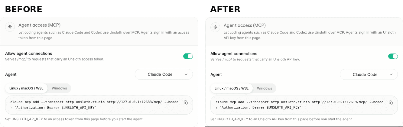Agent access (MCP) wording before and
after