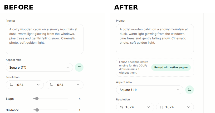 Prompt column before and after
