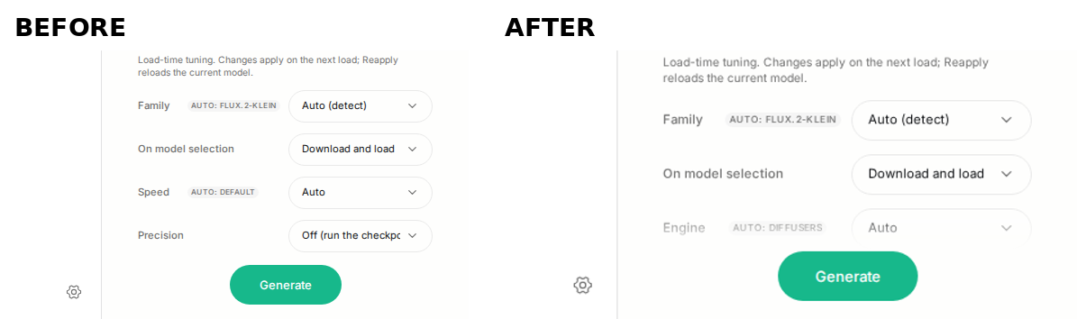 Advanced panel before and after
