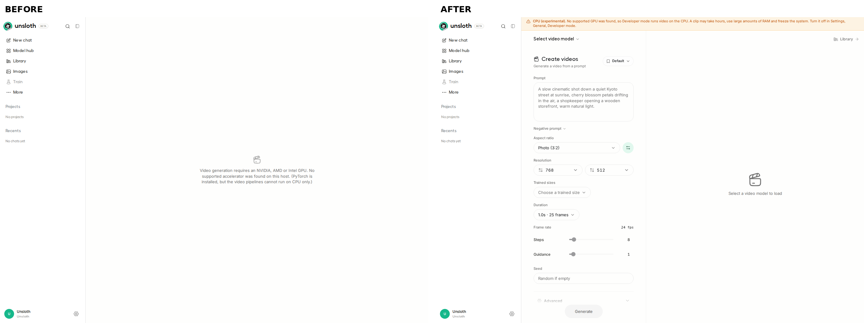 Video page before and after