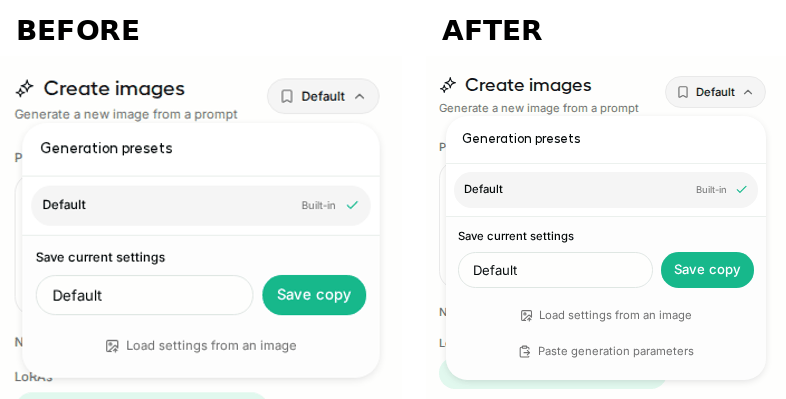 Preset menu, before vs after