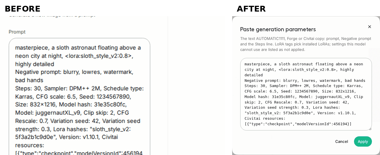 Paste, before vs after