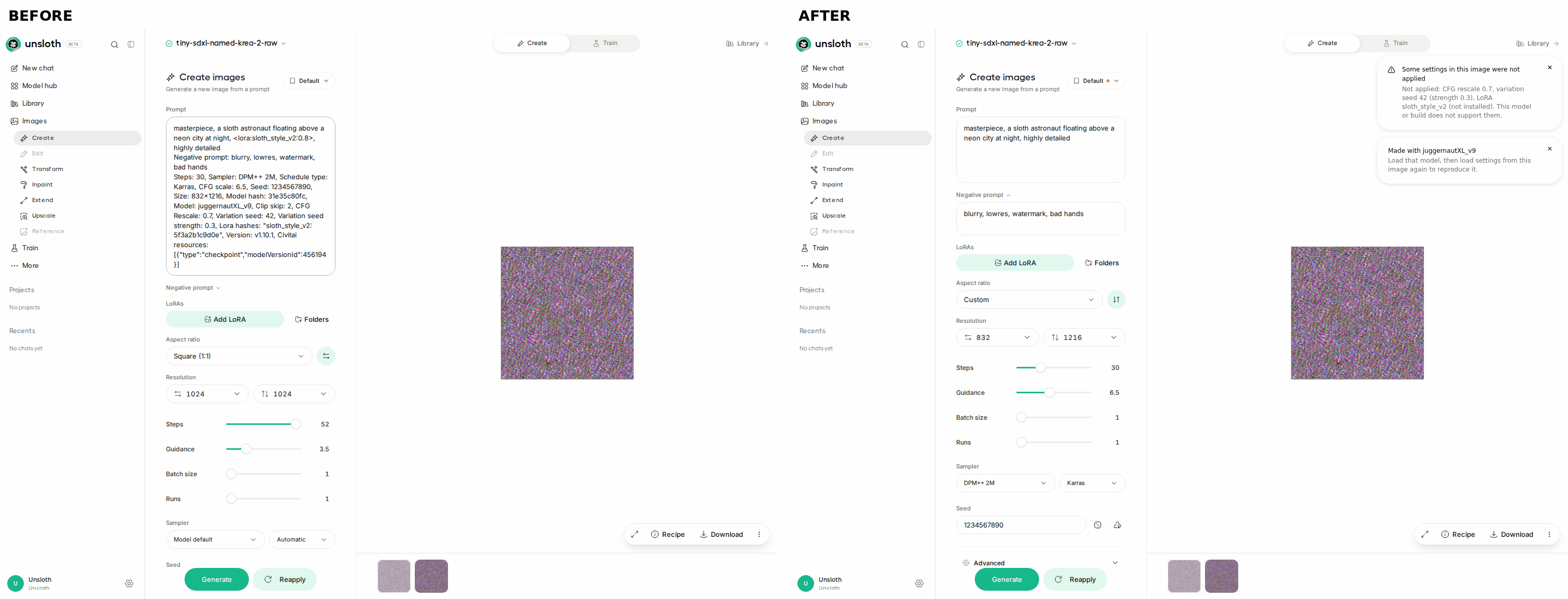 Form after paste, before vs after