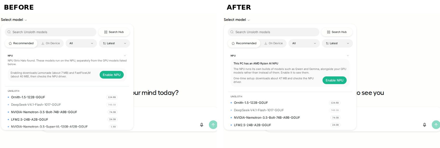 NPU setup notice, before vs after