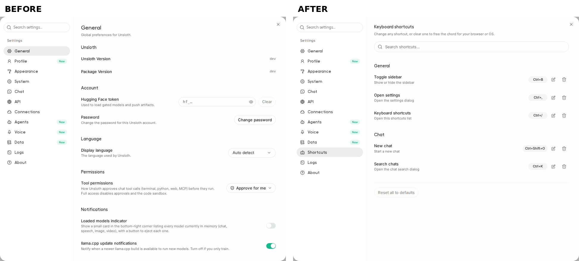 shortcuts tab