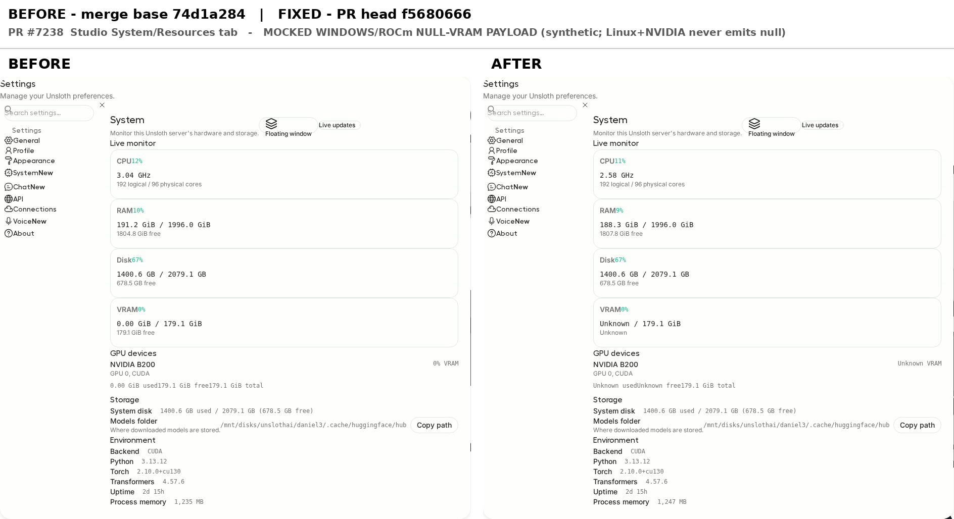 resources tab before and after