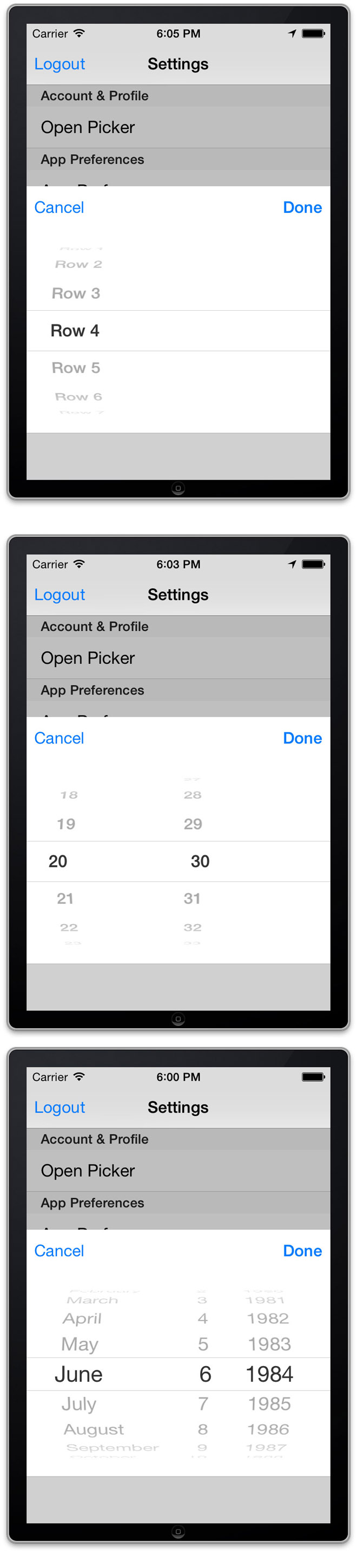 Picker Widget Examples iOS