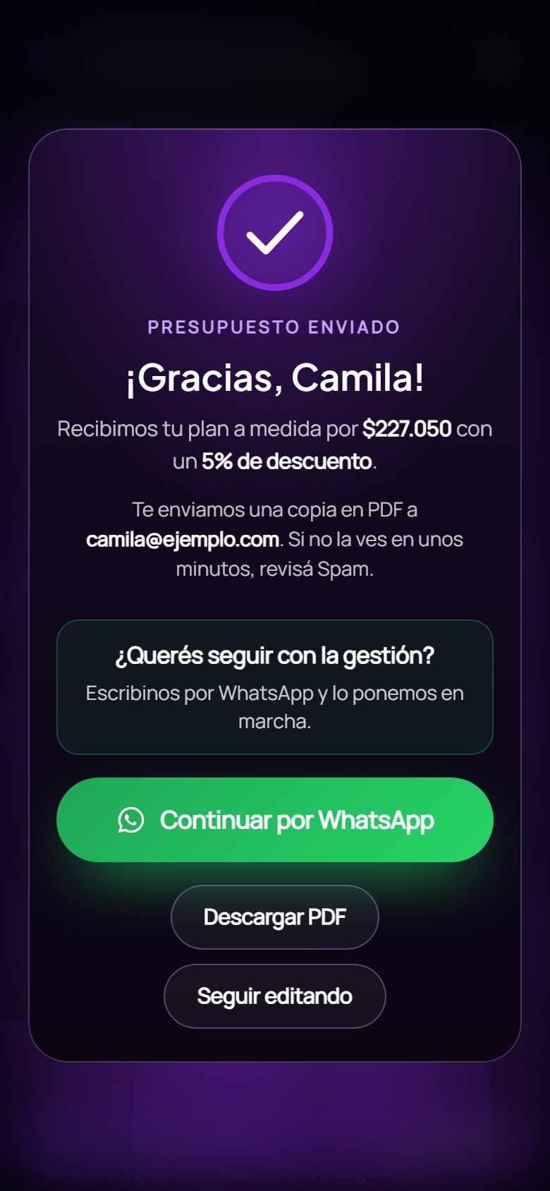 Confirmación en celular