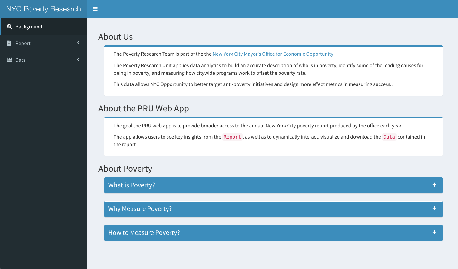 PRU web app user interface