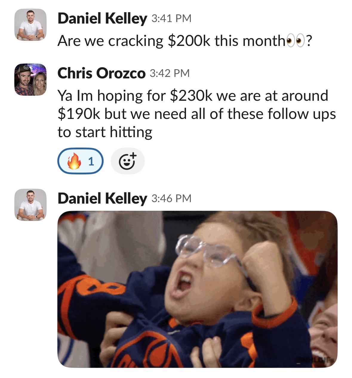Client Slack message asking if they'll crack $200K this month