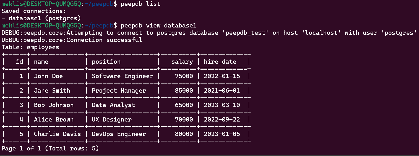 peepDB example 2